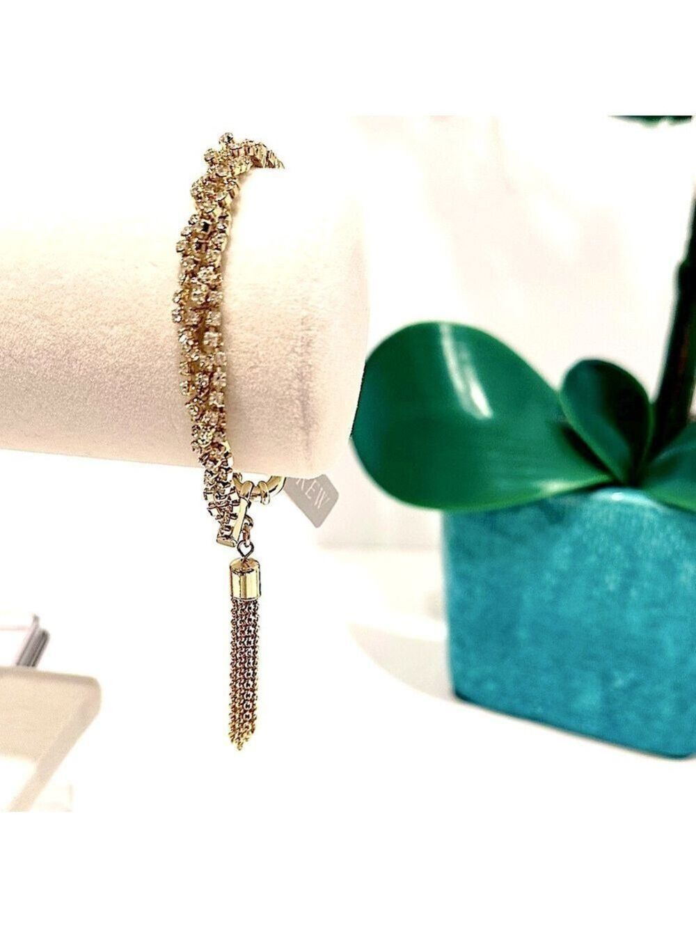 J. Crew Gold Crystal Braided Tennis Bracelet Large NWT